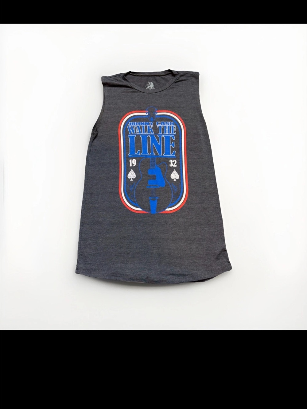 Zion Rootswear Gray Johnny cash  Graphic Tank with Blue & Red Print